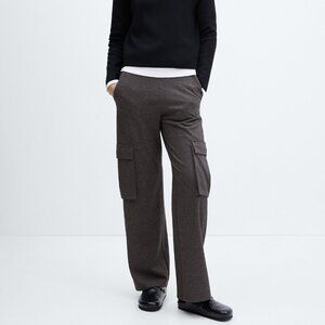 Mango Knitted Pants with Cargo Pockets Dark Heather Grey